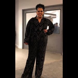 Black and Silver Plus Size Pants Jumpsuit Romper